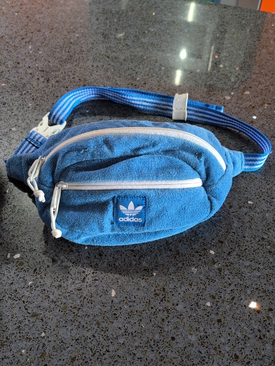 adidas Handbags - adidas Blue Terry Waist Bag with White Zippers